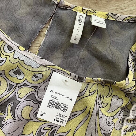 Cato NWT Cold Shoulder Blouse Gray & Yellow Floral Ruffle Trim JM Sportswear Siz - Picture 4 of 5